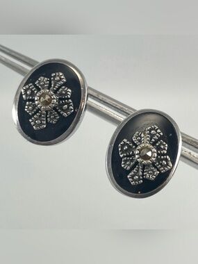 925 Sterling Silver Marsala Marcasite Post Earrings Elegant Evening Goth